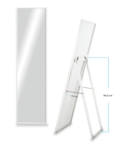 CHELY INTERMARKET MOD19001 Espejo De Pie Cuerpo Entero Blanco con Soporte Metálico Plegable 35x140 cm Estilo Minimalista Portátil Vestidor No Requiere Montaje Marco Rectangular Diseño Natural - imagen 3
