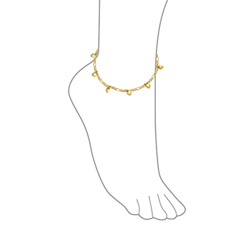 Bling Jewelry Multi Heart Dangle Charms Anklet Figaro Chain Ankle Bracelet For Women Teens Girlfriend 18K Gold Plated Brass Adjustable 9 To 9.5 Inch With Extender #TOP2