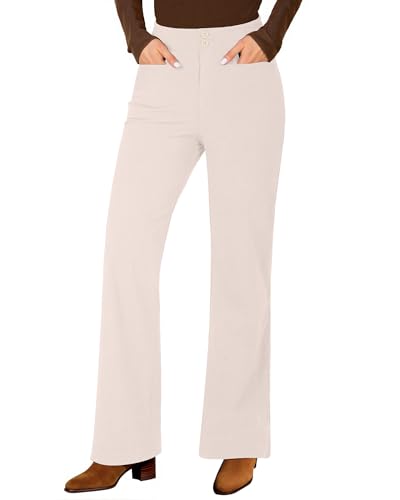 GRAPENT Wide Leg Trouser Pants for Women Winter Work Corduroy Dress Woman Elastic Womens Legs High Waisted Stretch Legged Corduroy Pants, Turtledove, XL, US Size 16 to 18