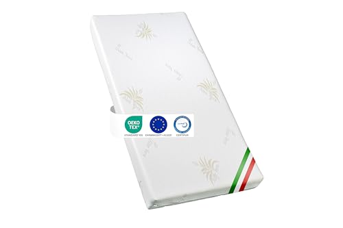 GHIOCUSCINI | Baby Materasso Lettino Certificato EN16890:2017 + A1:2021, 60 x 120 alto 11cm ALOE VERA, OEKO-TEX®, CertiPUR™, Traspirante, Antimicrobico e Antibatterico, Made in Italy