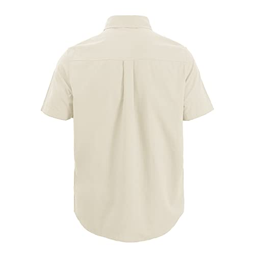 Image of JEKAOYI Mens Casual Linen Cotton Button Down Short Sleeve Shirts Cuban Camp Guayabera Beach Tops