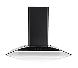 3 Velocidades de Succión Amsta Campana Extractora de Cocina, 90 cm, 521m³/h, 3 Velocidades, Evacuación al Exterior y Recirculación Interna por Filtro de Carbón CF115 incluidos, Decorativa de Cristal y Negro, AMCV90B