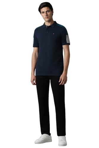 Image of Louis Philippe Men's Slim Fit Premium High-End Pique in Superior Cotton Cut & Sew Design Color Block Shoulder Half Sleeve Polo Tshirt