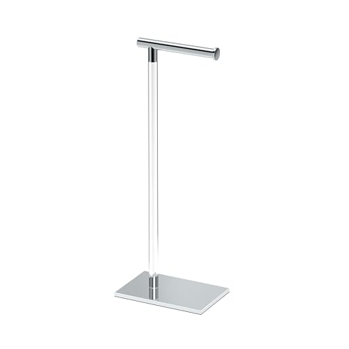 Gatco 1331C Modern Rectangle Base Freestanding Toilet Paper Holder, Chrome/Acrylic, Weighted Base Bathroom Tissue Stand 22.25"
