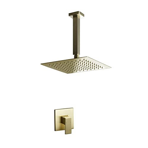 Ensemble de robinets de bain or brossé avec mitigeur et douche plafond