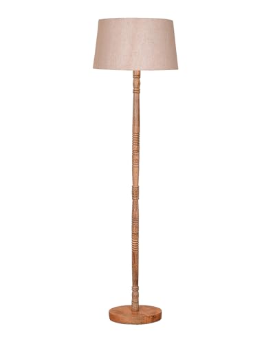 Image of Homesake Mid Century Modern Floor Lamp for Living Room | Hand Turned | Corner Lamp for Living Room, Stand Lamp with Fabric Lampshade for Bedroom, Study Room and Office, (Jute)