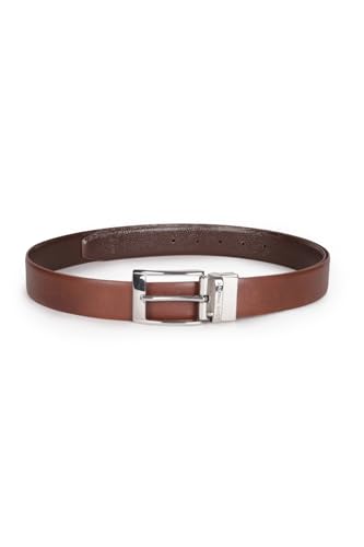 Image of Louis Philippe Men's 100% Italian Leather Shiny Nickel Buckle Formal Reversible Belt