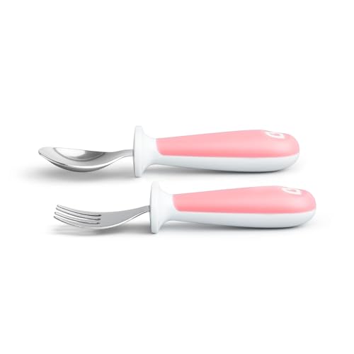 Image of Munchkin Raise Toddler Fork & Spoon Set for Mealtime, BPA Free, Pink | 12+ Months | Includes 1 Forks & 1 Spoons | Self-Feeding Essentials