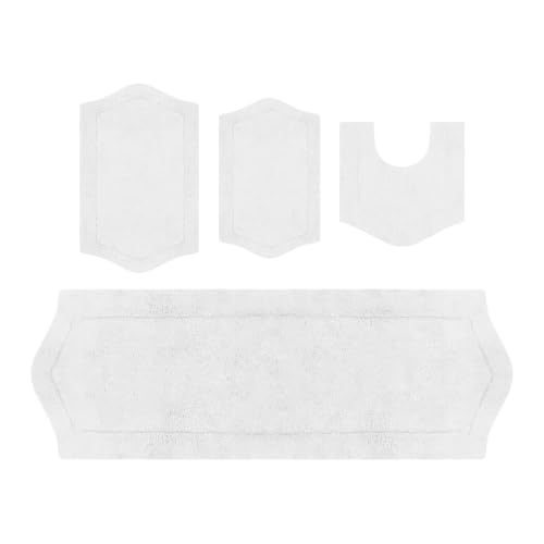 Home Weavers Waterford Collection 100% Cotton Tufted Bath Rug, Extra Soft and Absorbent Bath Rugs, Non-Slip Bath Mats, Machine Washable Bath Mats for Bathroom, 4 Piece Set with Contour, Light Gray