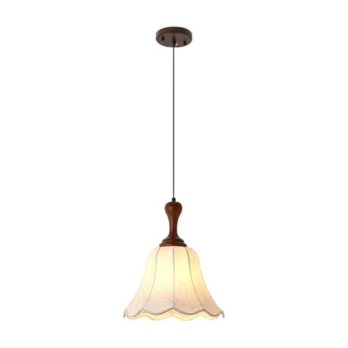 Luminaire E27 suspendu en bois et tissu, plafonnier vintage forme trompette pour cuisine