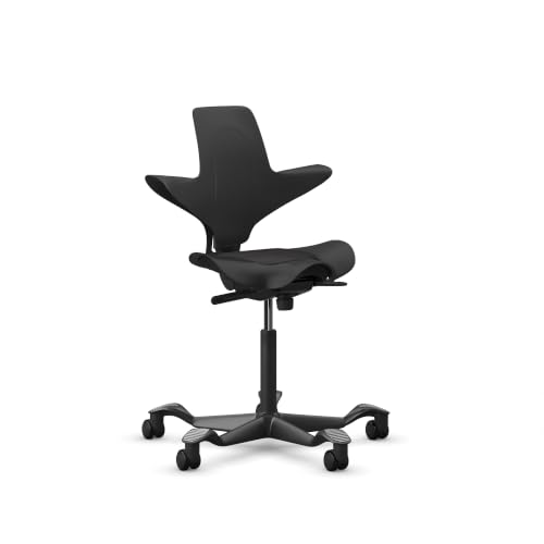 Image of HAG Capisco Puls Adjustable Sit to Stand Desk Chair - Black Frame - Black Partial Cushion