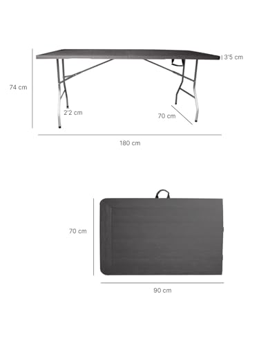 Miniatura 3 de Jardin202 - Mesa Plegable Rectangular 180x70x74cm Catering Mesa Resina Con Patas De Acero Plegable Para Eventos Y Terrazas Unidad Marrón