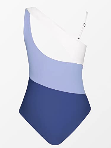 Cupshe Women Color Contrast One Piece Swimsuit One Shoulder Cut Out Back Tummy Control Bathing Suit, M Purple #TOP5