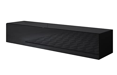 MB Muebles Bonitos | Meuble TV télé avec Rangement Suspendu Mural Moderne Luke H2 | Largeur 160cm x Hauteur 30cm x Profondeur 40cm | Meuble en Mélamine Brillante | Couleur Noir