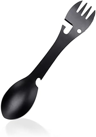 Outdoor Spoon Fork Multitool, 5 in 1 Portable Multi-function Spoon Fork Bottle Can Opener Sawtooth Cutter for Camping Picnic