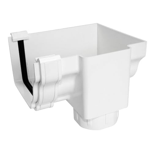 Stopend Offset Outlet for Marley Classic Ogee Gutter of Ultraframe Classic Conservatory Roof Guttering (Right-Hand (with Clips), White)