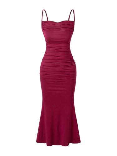 Milumia Girl's Ruched Spaghetti Strap Dress Solid Basic Fishtail Long Dresses