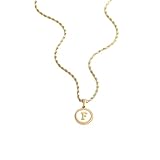 Mint & Lily Collar con inicial de oro de disco de nácar para mujer, chapado en oro de 18 quilates con cadena de cuerda, regalo para mujer, 5/8', Acero inoxidable, Sin piedra preciosa