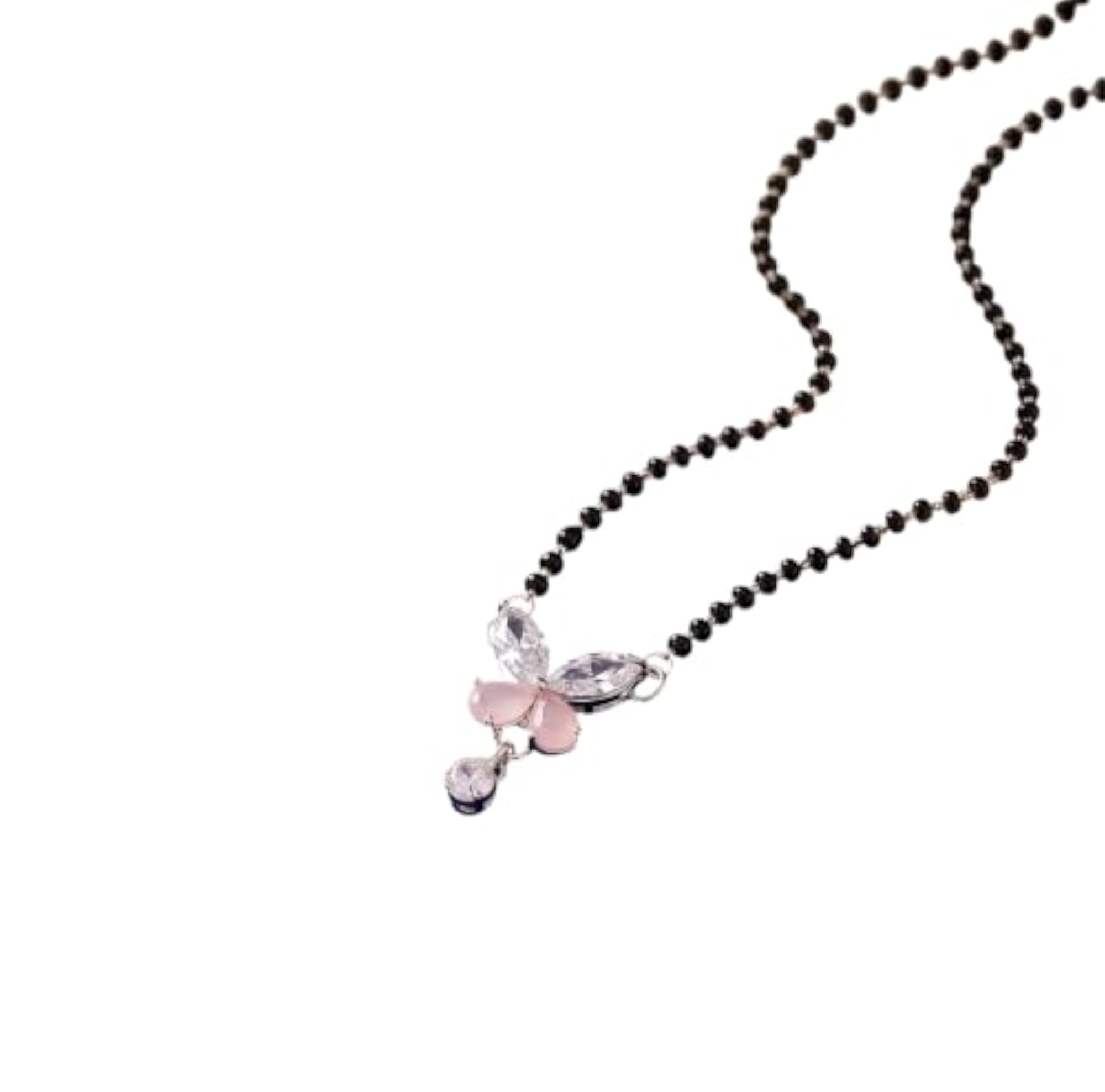 Modern Butterfly Mangalsutra with Rose Pink Stone & CZ Pendant