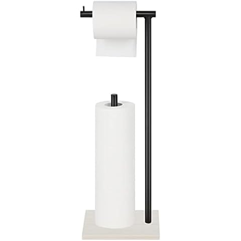 Toilet Paper Holder Stand Bathroom Paper Roll Holder with Storage Free Standing Tissue Paper Dispenser Holder with Reserve Toilet Tissue Roll Stand for Lavatory White Wood Base Cover