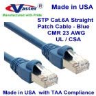 Made in USA - 20 Ft Shielded Cat6a STP 10G High Performance Snagless UTP Ethernet Patch Cable (Blue) - UL CSA CMR and 100% Copper. 23Awg, 50u" Gold Plating