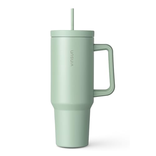 VINSUN Thermobecher 1200ml - Tumbler Mug 40oz mit Strohhalm und Henkel - Edelstahl, doppelwandig isoliert - Kaffee, Tee, Eiskaffee für Urlaub, Auto, Uni