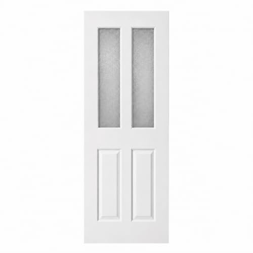 Image of Premdor Internal Door, Frosted Glass, White Primed Smooth 2 Panel 2 Frosted Light, Hollow Core Construction, Primed White, Ready for Final Painting, 762 x 1981mm (30"x78") with 35mm Thickness