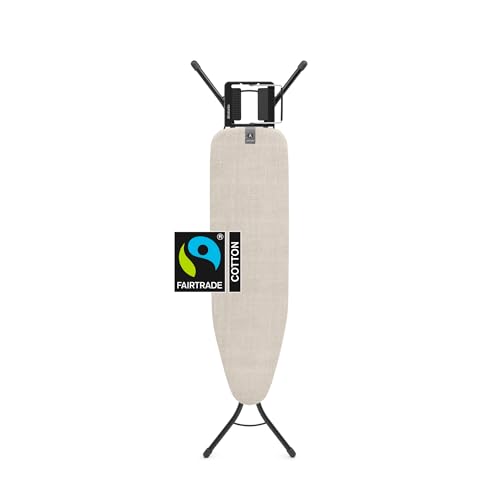Image of Brabantia Compact Ironing Board with Left /Right Adjustable Steam Iron Rest | Small (Size A) | Fairtrade Denim Gray Cover | Adjustable Height (27-38 inch), Easy Fold, Anti-Collapse Lock, Non-Slip Feet