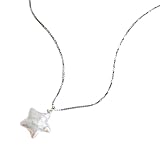 LOOYUUPEE Natural Baroque Pearl Necklace for Women, Star Shaped Pearl Necklace Jewelry Pentagram Baroque Pearl Jewelry Gift for Mom Lover Her (925 Sterling Silver)
