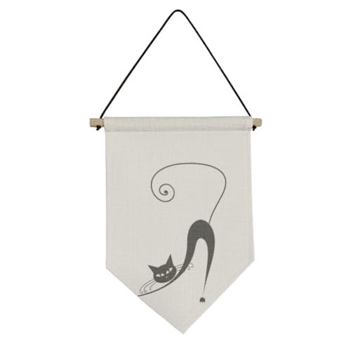 Drapeau en toile extensible au motif chat noir d'Halloween avec finitions haut de gamme