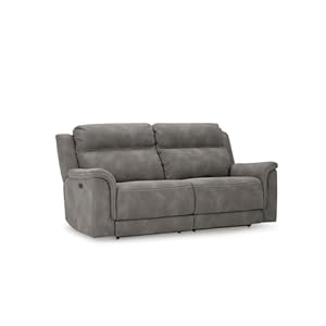 Signature Design by Ashley Next-Gen DuraPella Power Reclining Sofa, USB, Extended Ottoman, Water Repellent Faux Leather, 80″ W x 42″ D x 42″ H, Slate Gray