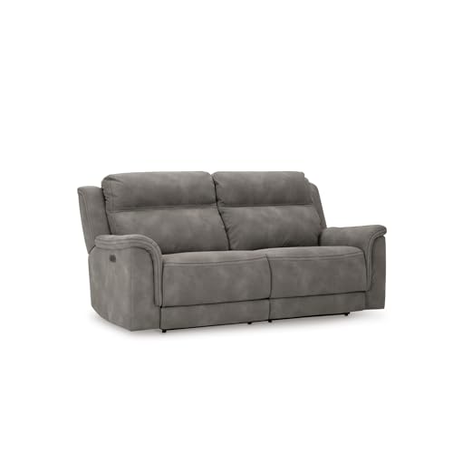 Signature Design by Ashley Next-Gen DuraPella Power Reclining Sofa, USB, Extended Ottoman, Water Repellent Faux Leather, 80" W x 42" D x 42" H, Slate Gray
