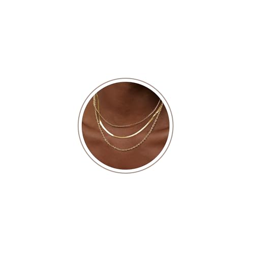 Freekiss Gold Herringbone Necklace for Women: Layered Chain Necklaces Dainty 14k Gold Plated Snake Cuban Rope Choker Necklace Stack Simple Chunky Womens Jewelry Gift