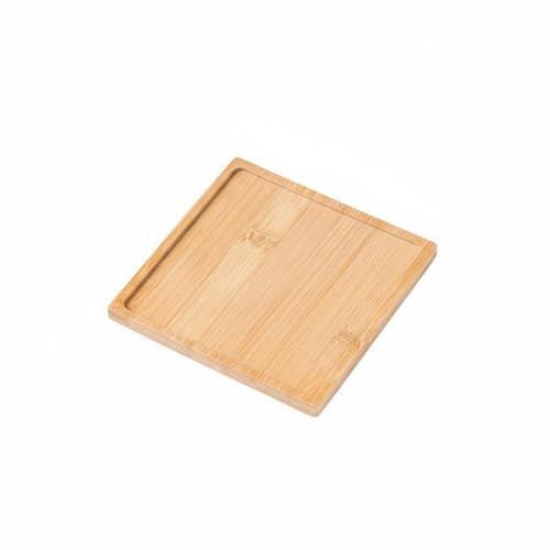 Image of Hzoibyze Industrial Tray Bamboo Wooden Plant Base Saucer Waterproof Design Geometric Stable Form Suitable for Office Desks Garden, 12.5CM Square