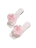 GORGLITTER Women's 3D Flower Sandals Dressy Square Open Toe Floral Flat Sandals Summer Beach Slides 2025 Pink 9.5