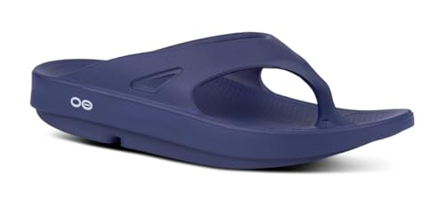 OOFOS Unisex Original Thong flip flop, Navy Blue, 14 M US Women / 12 M US Men's by OOFOS - Used condition - US$48.48