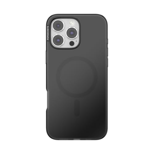 Image of POPSOCKETS Polycarbonate iPhone 16 Pro Max Protective Case Compatible with Magsafe, Phone Case for iPhone 16 Pro Max, Wireless Charging Compatible - Black Translucent