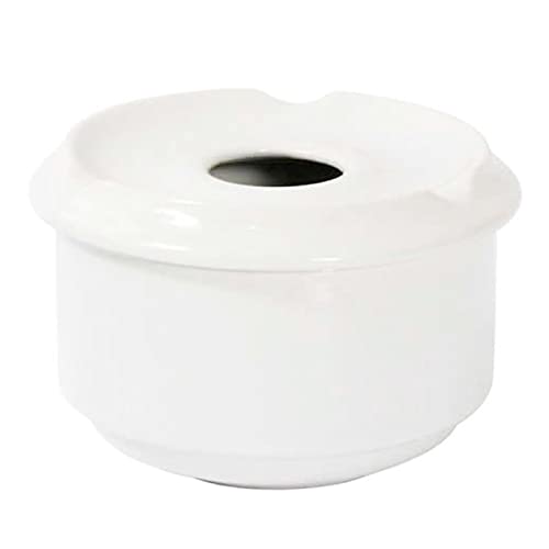 Acan Tradineur - Cenicero Redondo Blanco de cerámica 11 x 6 cm, Cuenco, Recipiente con Tapa removible y Muescas para cigarros, Uso Interior y Exterior, hostelería, hogar