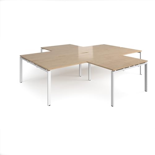 Mr Office Adapt back to back 4 desk cluster with 800mm return desks - white frame, Kendal Oak, 3200