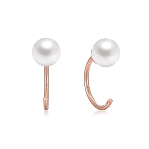 Image of CHIC & ARTSY 925 Sterling Silver Half Hoop Earrings for Women, Small Huggie Hoops Set with Ball Bar Star Moon Cross & Pearl, Lightweight Comfort Fit Everyday & Sleep Earrings