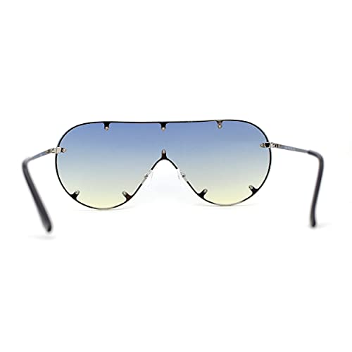Large Shield Racer Rimless Metal Stud Trim Sunglasses4