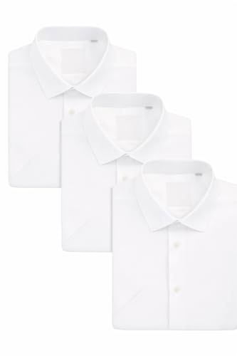 UniMark Paquete de 3 camisas de manga corta para hombre, cómodas, blancas, sin arrugas, fáciles de planchar, camisas de manga corta para hombre, casuales, formales, corporativas y de trabajo para