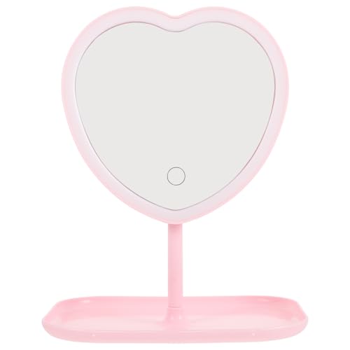Veemoon Miroir De Maquillage LED Forme De CœUr, Miroir d'amour De Bureau Dimmable Miroir avec Support Maison Mirroir Miroir De Table Abs Mode - Interface USB (Rose)