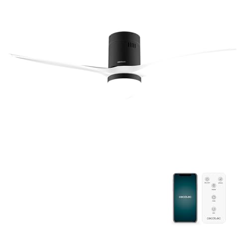 Cecotec Ventilador de Techo EnergySilence Aero 5600 Aqua Black&White Connected de 40 W y 52”,Wifi, Mando a distancia, protección IP44, luz, 6 velocidades, 3 aspas, modo winter-summer,temporizador 8h