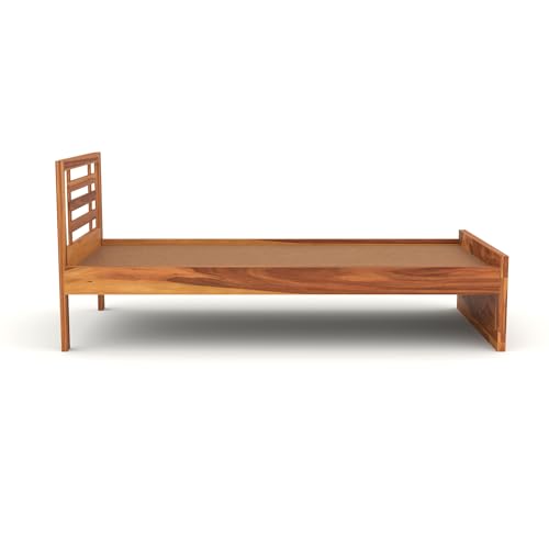 Image of Solid Sheesham Wooden Bed 6X4 Bed Single Bed Without Storage for Bedroom - Single Cot Wooden BedSingle Size for Living Room Guest Room - 12 Month Warranty (Mateo Honey)