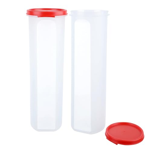 Image of SIMPARTE Smart Slim Storage Air-Tight & Leak Resistant Plastic Round Modular Container For Juice, Snacks, Cookies, Wafers, Stackable, BPA Free, Refrigerator Safe (1100ML, Red, Set of 2)