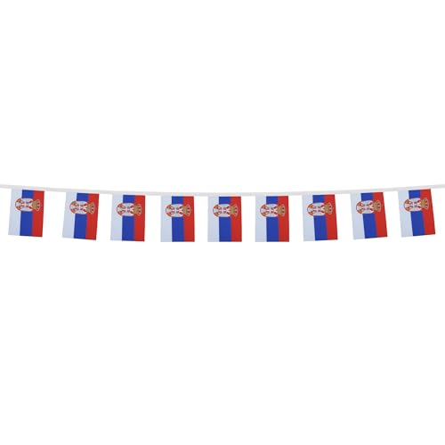 Image of AZ FLAG Serbia 6 meters BUNTING Flag 20 flags 9'' x 6'' - Serbian STRING flags 15 x 21 cm