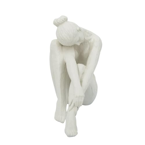 URESHIIEN 10.5x4.5x9 Seated Stone and Resin Woman Figurine with Smooth White Finish