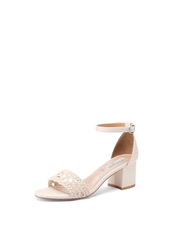 QUEEN HELENA Sandalias de tacón bajo con correa casual elegantes para mujer ZM9732, beige, 37 EU