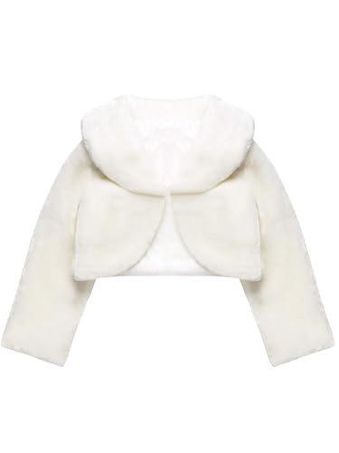 Blulu Girls Faux Fur Bolero Princess Shawl Wraps Girls Shrug Coat Jacket Flower Cape Wedding Party Dress